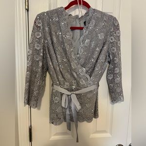 Alex Evenings Silver Lace Top - XL